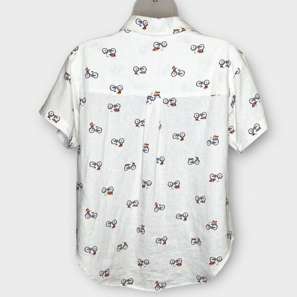 RAE DUNN novelty linen blend bicycle print button up shirt size medium - Picture 3 of 7